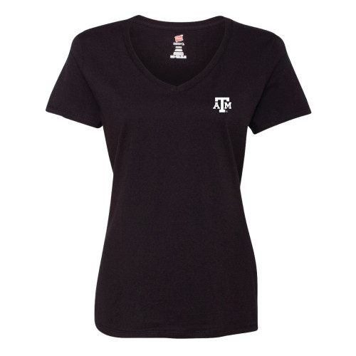 Texas A&M Logo V-Neck Short Sleeve - Black