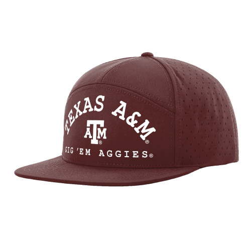 Maroon Texas A&M Gig ‘Em Aggies hat with white lettering and ATM logo on the front. Maroon Texas A&M Gig ‘Em Aggies hat with white lettering and ATM logo on the front.