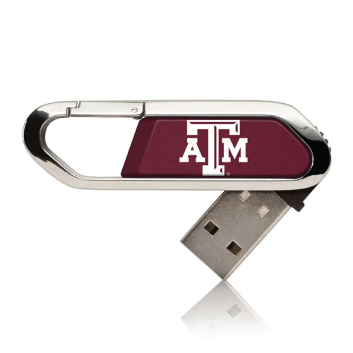 Texas A&M Aggies USB flash drive featuring the Texas A&M logo in maroon with a swivel design.