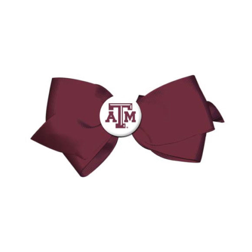 Maroon Texas A&M Aggies bow with Texas A&M logo button in the center.