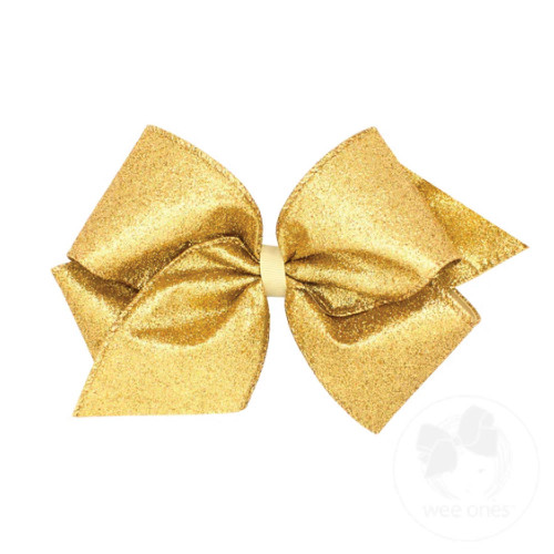 Metallic gold layered hair bow with a smooth center wrap.