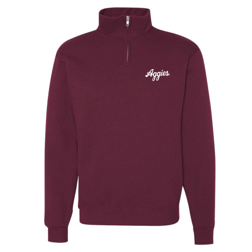 Maroon Texas A&M Aggies quarter zip pullover with white Aggies script logo on chest