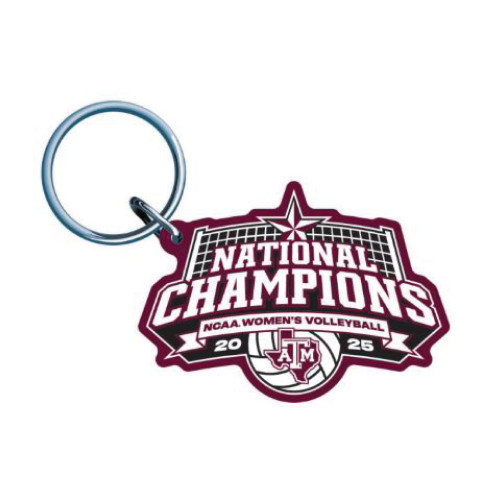 Texas A&M Aggies 2025 NCAA Women’s Volleyball National Champions keychain with maroon championship logo