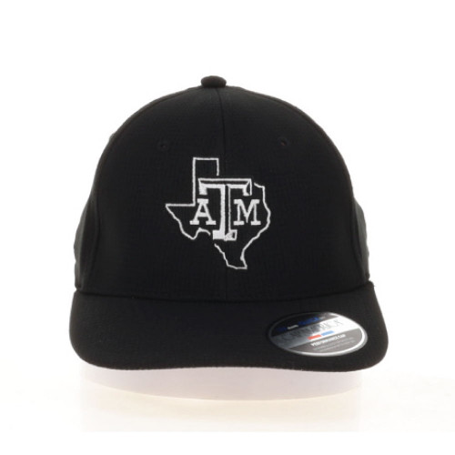 Youth Texas A&M Aggies black baseball cap with white ATM logo inside Texas state outline on front