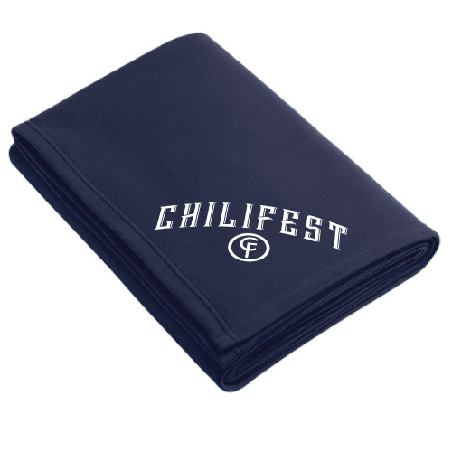 Navy Chilifest blanket with white Chilifest logo graphic