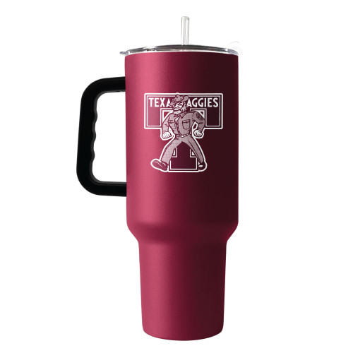 Texas A&M Aggies maroon 40 ounce handled tumbler with lid and straw featuring Texas A&M Aggies graphic design