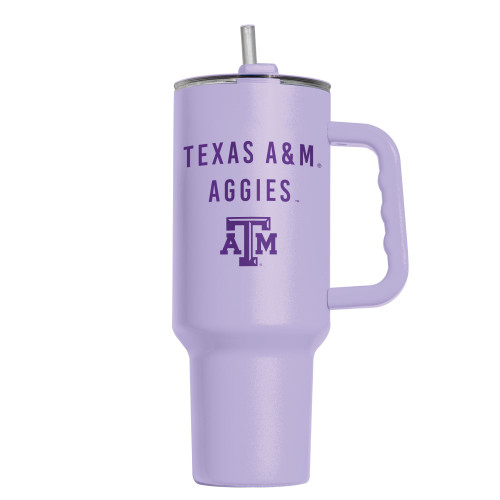 Texas A&M Aggies lavender 40 ounce handled tumbler with straw and ATM logo