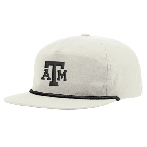 Cream Texas A&M Aggies flat bill hat with black ATM logo and black rope detail