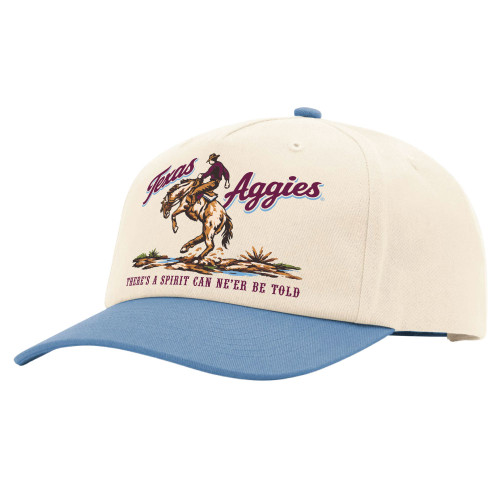 Texas A&M Aggies cap with cowboy riding horse graphic and “There’s a spirit can ne’er be told” text