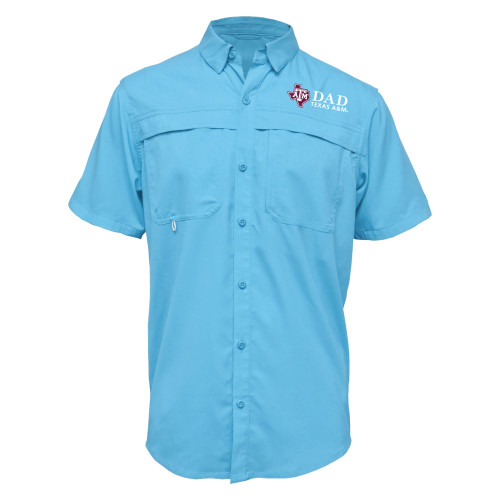 Texas A&M Aggies blue fishing shirt with Dad Texas A&M embroidery and ATM logo on chest
