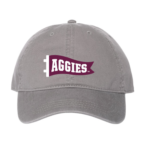 Texas A&M Aggies gray hat with maroon mini pennant and Aggies text on front