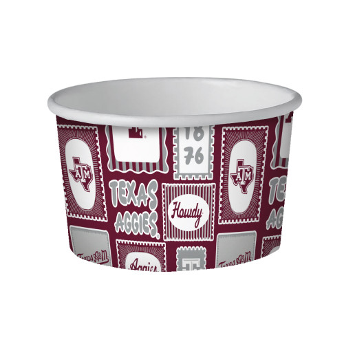 Texas A&M Aggies 18.5 ounce disposable bowls 25 pack with maroon collage design featuring Howdy Texas Aggies and ATM logos