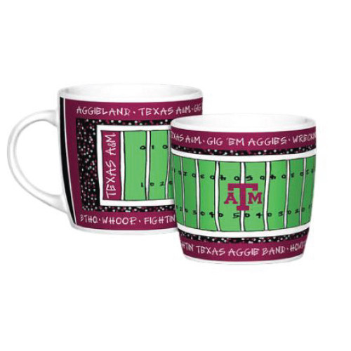 Texas A&M Aggies 18 ounce Kyle Field mug with football field design and ATM logo at midfield