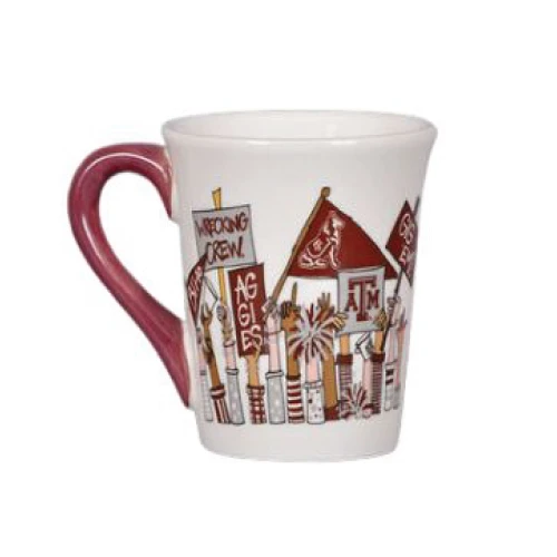 Texas A&M Aggies 18 ounce rally hands mug with illustrated game day graphics flags ATM logos and maroon handle