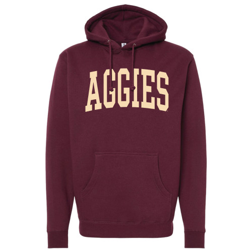 Texas A&M Aggies maroon hoodie with large Aggies text across chest and front pocket design