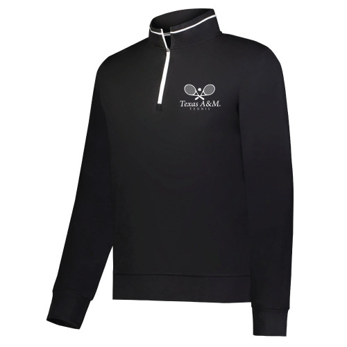 Black Texas A&M Tennis quarter zip pullover with embroidered crossed tennis rackets logo