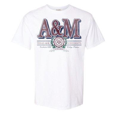 Texas A&M Aggies Vintage Seal and Laurel White Short Sleeve