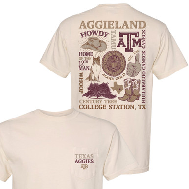 Gig 'Em Aggies Retro Flowers Comfort Short Sleeve Parchment T-Shirt