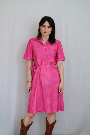 Hot Pink Polka Dot Collared Dress - UK Size 8-12