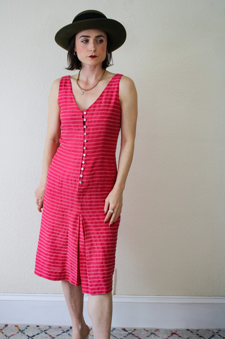 Pink Linen Button Up Dress