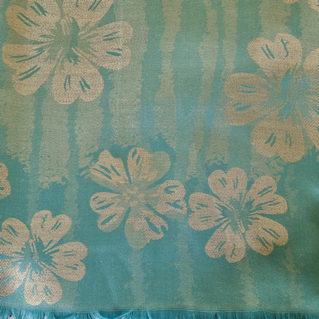 Healing Shawl - Turquoise with flowers and metallic thread