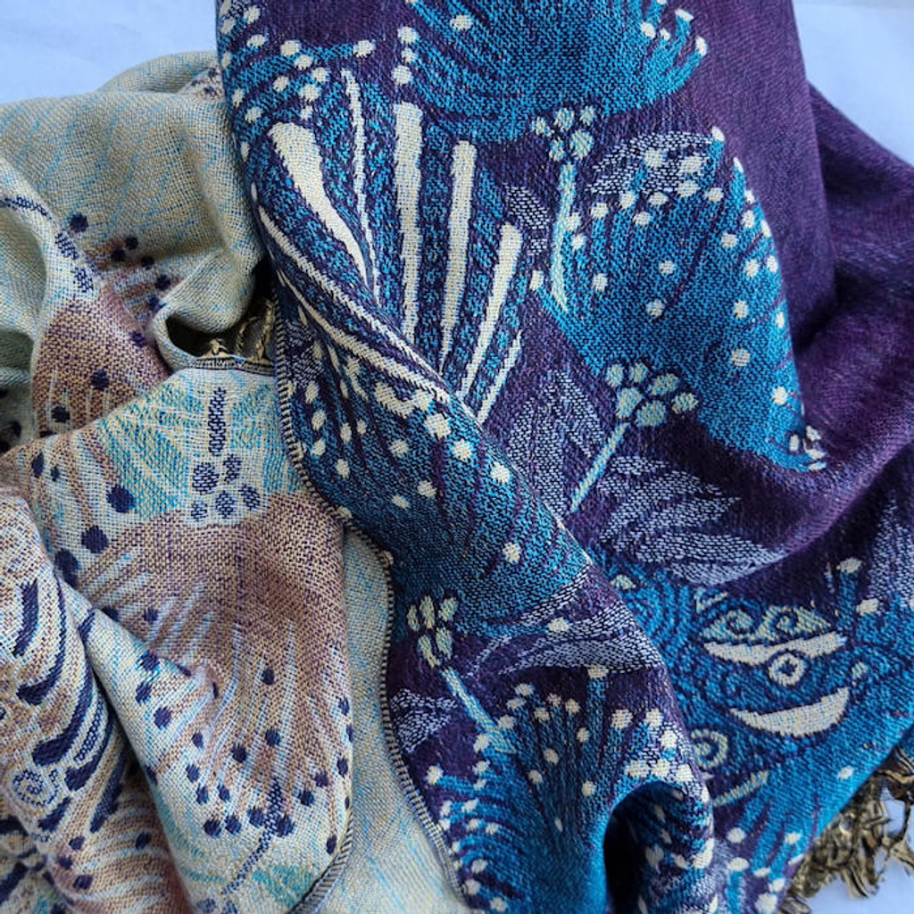 Healing Shawl - reversible purple and oyster dandelion