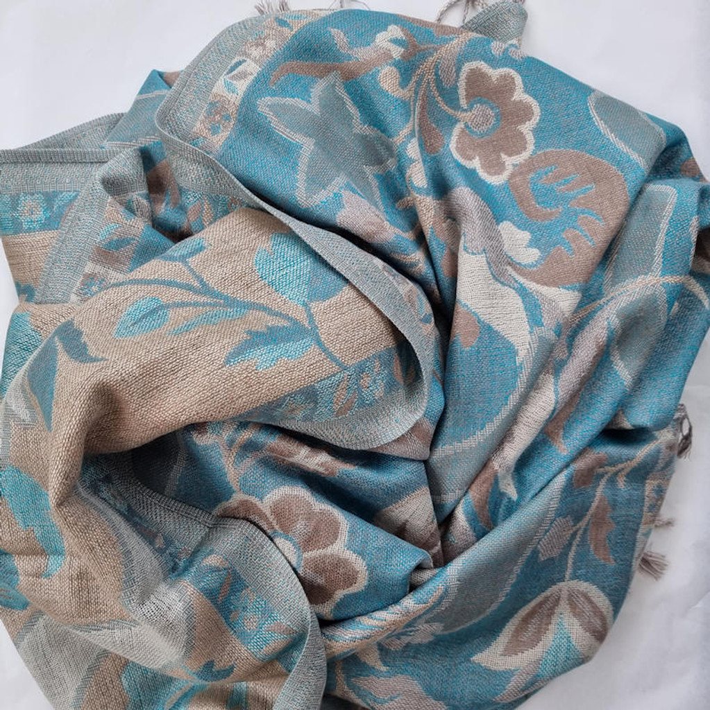 Healing Shawl - reversible blue and beige