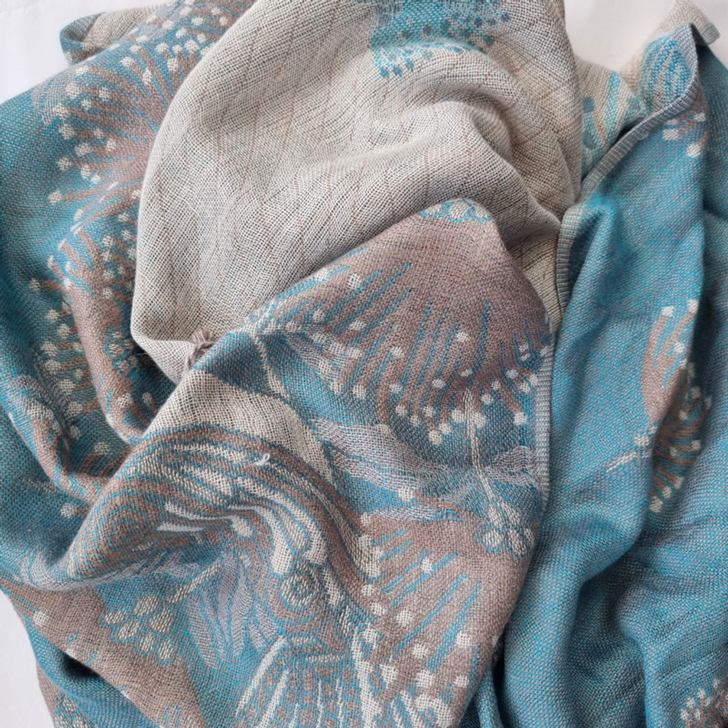 Healing Shawl - reversible teal and oyster dandelion