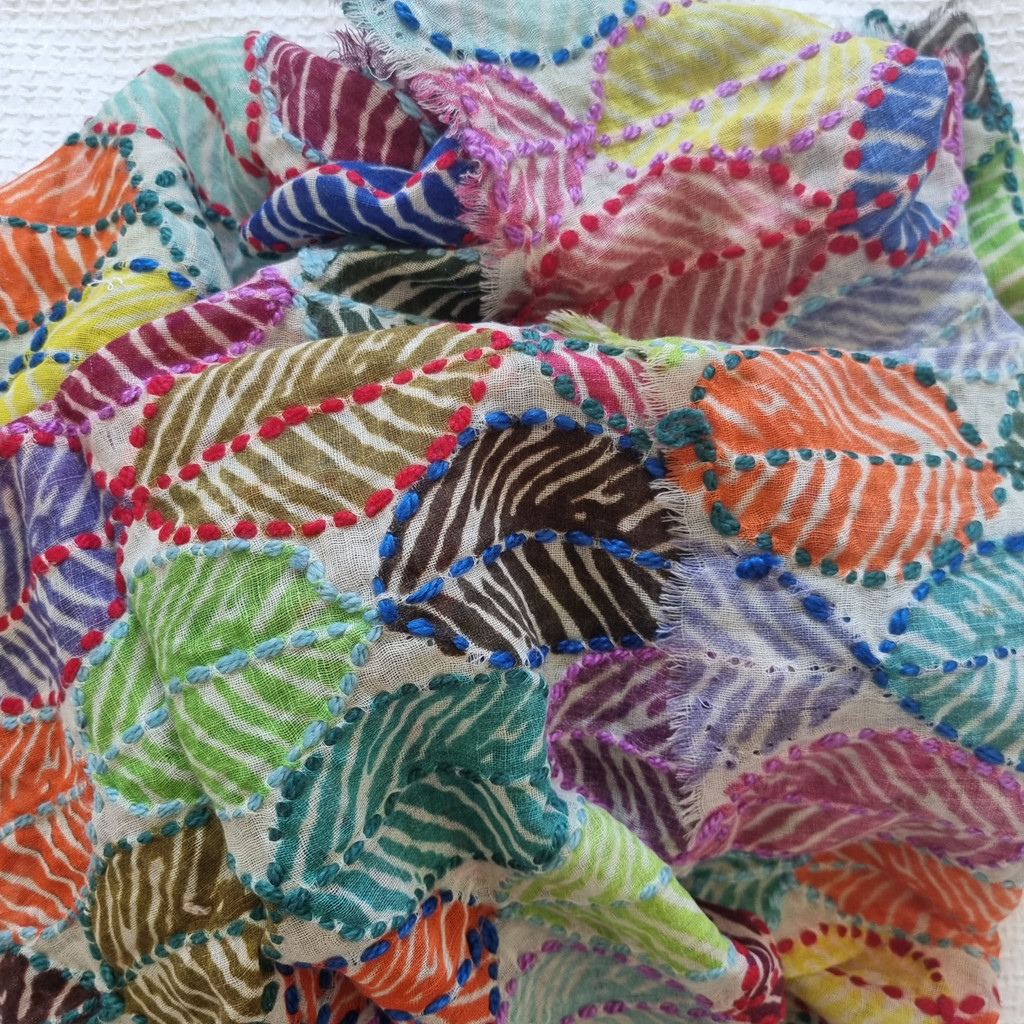 Healing Shawl- merino wool - embroidered leaves