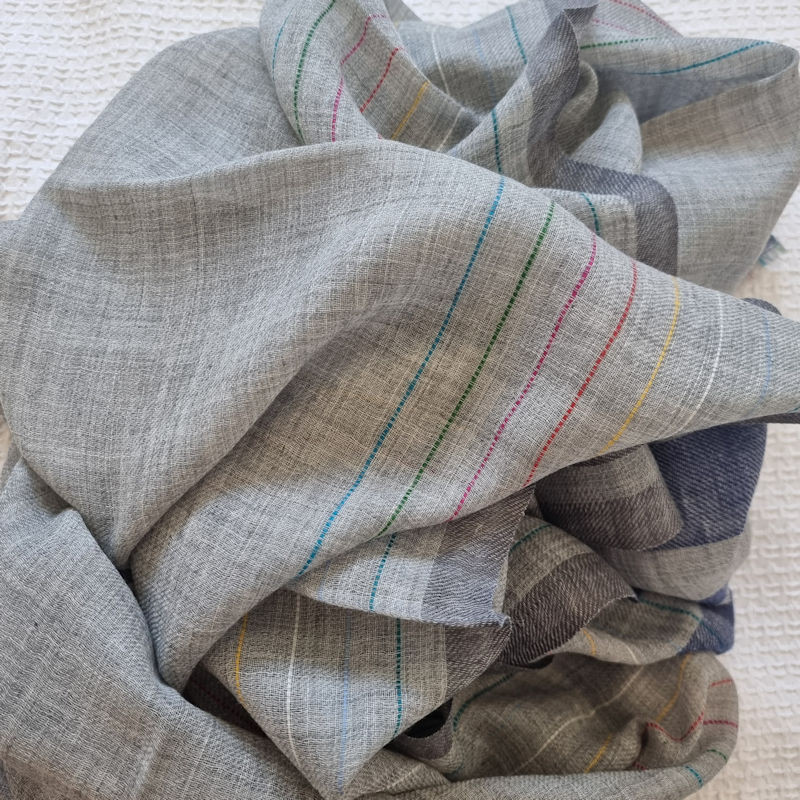 Healing Shawl/scarf - fine wool - grey stripe