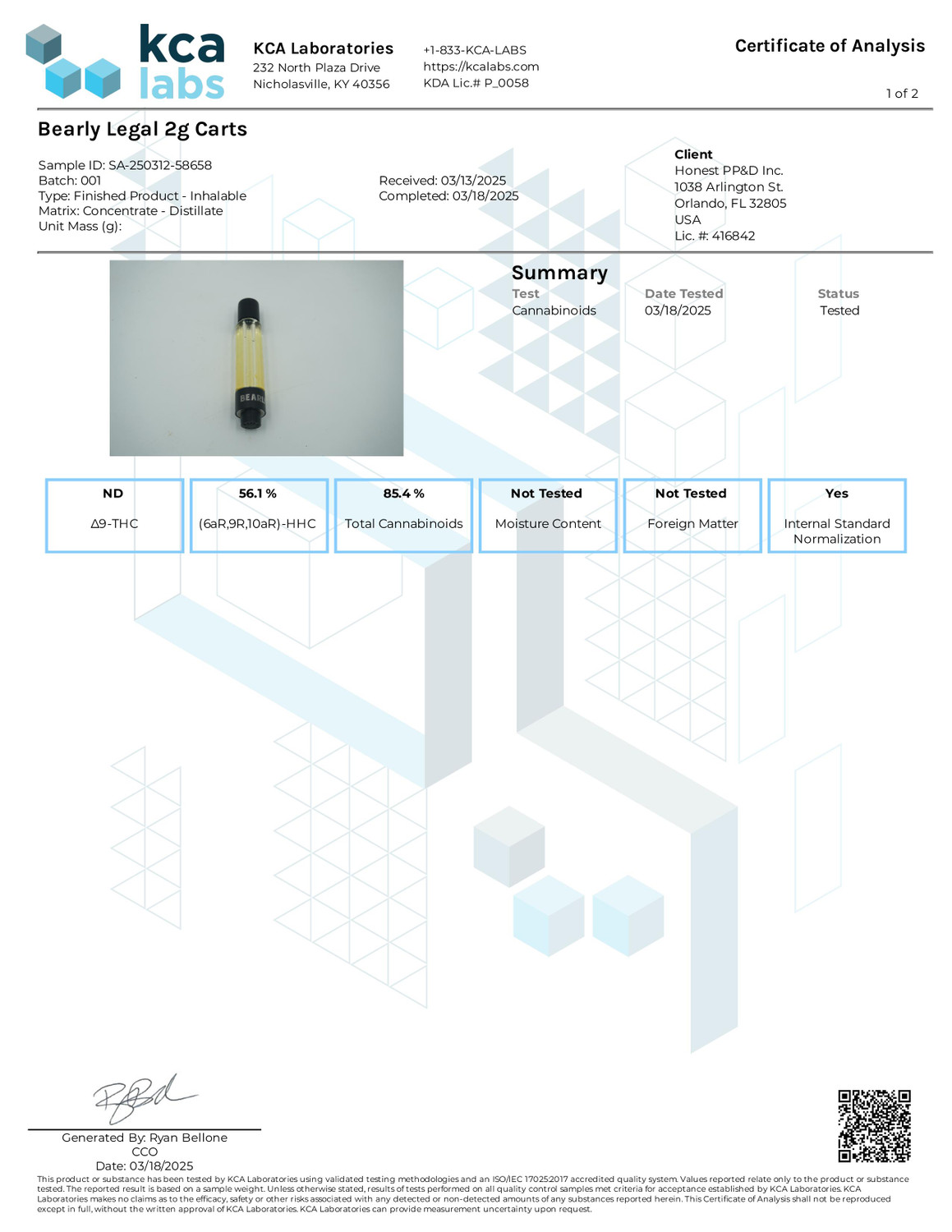 Bearly Legal 2g THCa/THCp/HHC Carts - Blue Haze