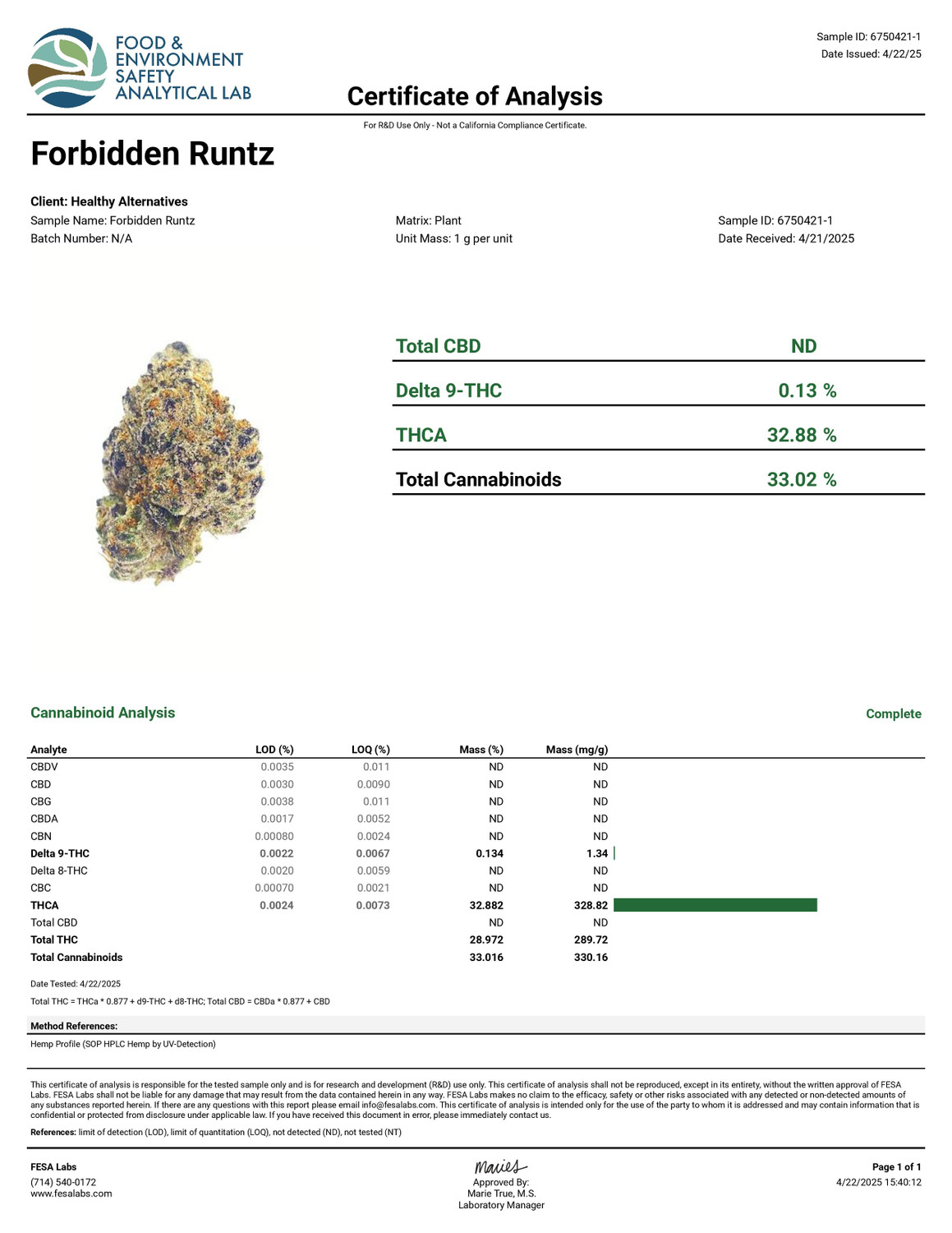 THCa Buds & Flower -Light Dep - Forbidden Runtz 7G
