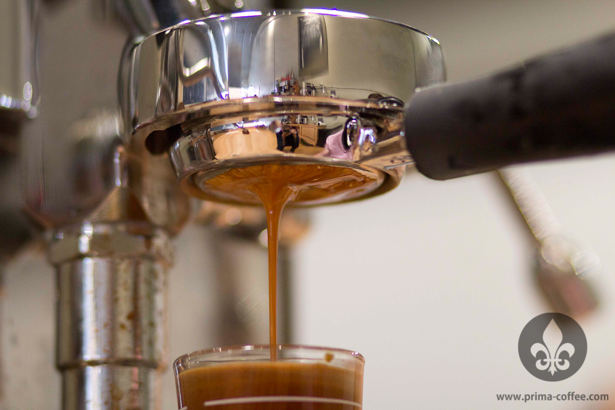 Look for even flow out of the portafilter. Espresso extraction