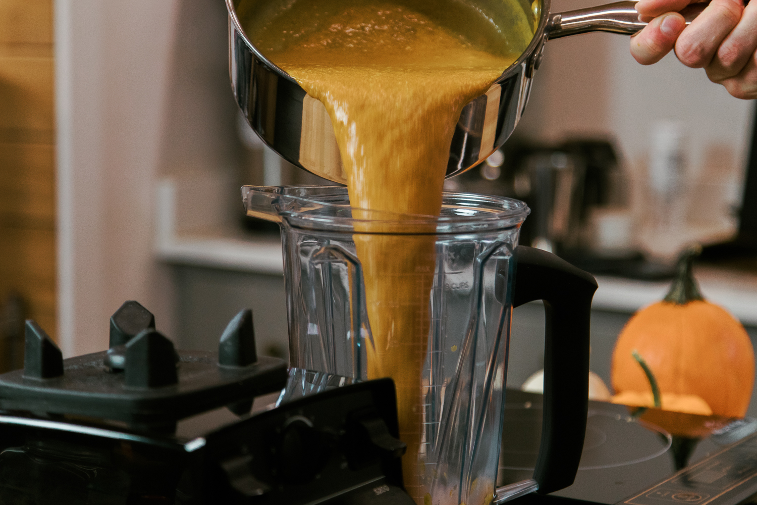 Pumpkin spice sauce mixing in a blender
