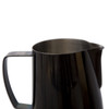 Closeup of the Barista Hustle Precision Milk Pitcher, showing its rolled spout.