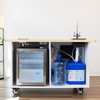 The Kickstart Coffee Cart (White, cabinet view with suggested setup. Fridge and reservoirs not included)