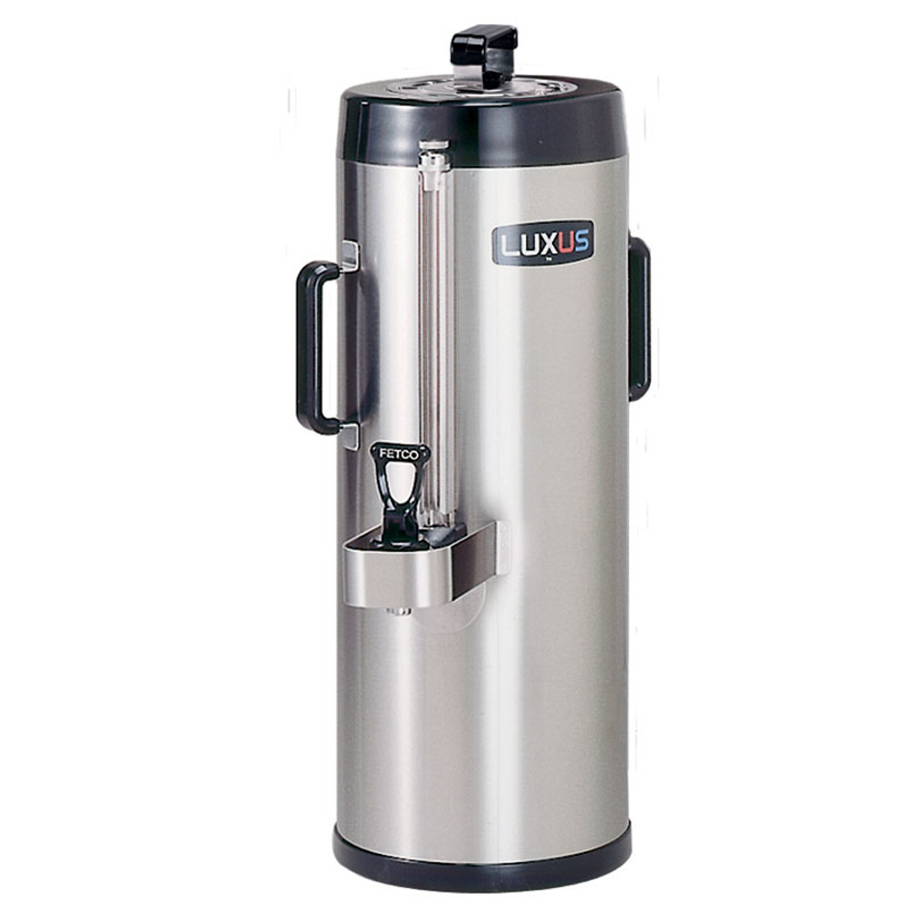 Fetco L4D-15TLA Luxus 1.5 Gallon Stainless Steel Hands-Free Coffee Dispenser  with Stand and Antimicrobial