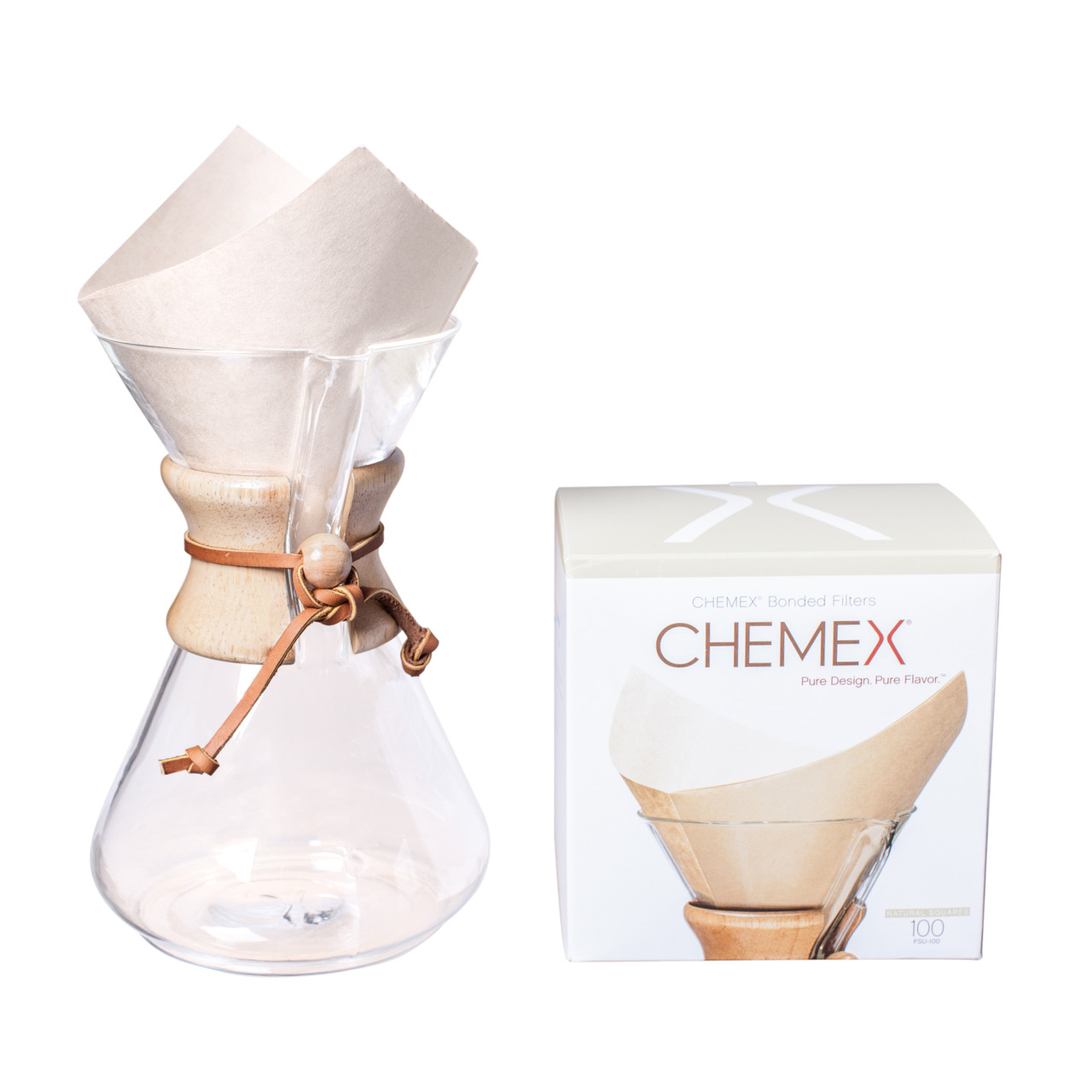 CHEMEX Bundle - 8-Cup Classic Series - 100 ct Square Filters - Exclusive  Packaging