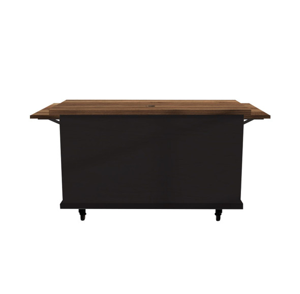 The Woodress Model 1 Mobile Coffee Cart (Charcoal Body, Walnut Top w/ Folding Shelves, Front View)