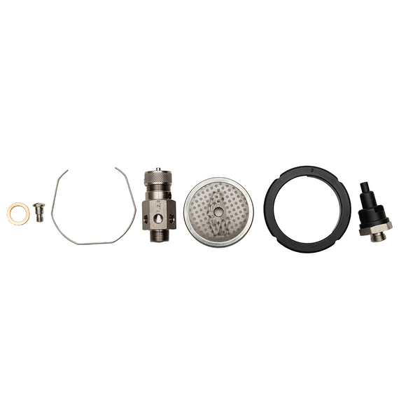 (Left to right) La Marzocco Copper Washer, La Marzocco Presure Safety Valve, GS3,  2.5 Bar, 24mm  GS3/Mini Linea, La Marzocco Diffuser Screw, La Marzocco Portafilter Spring, SMA Gl/4 S/S FKM, La Marzocco COFFEE SHOWER SCREEN W/LOGO H6.5, La Marzocco Replacement Group Head Gasket, La Marzocco VALVE VACUUM BREAKER SMA Gl/4 S/S FKM