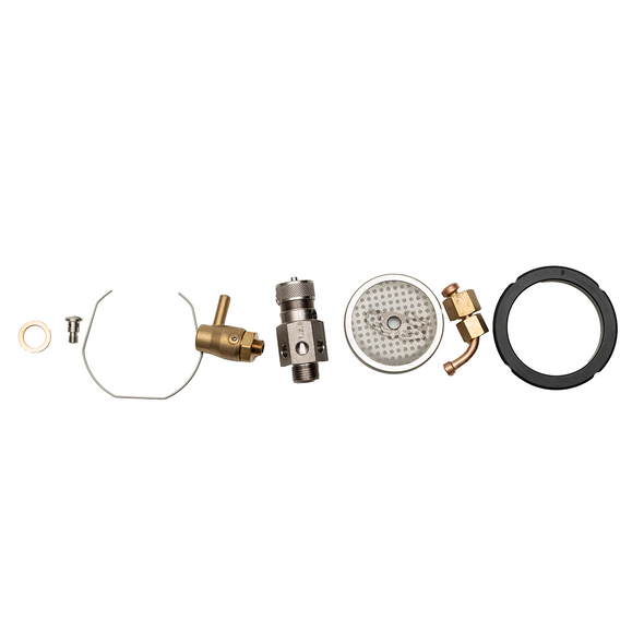 (Left to right)  La Marzocco Copper Washer, 13.5 x 19 x 1.5 (L037/4), La Marzocco Diffuser Screw, La Marzocco Portafilter Spring,  La Marzocco Original Vacuum Breaker,  La Marzocco Presure Safety Valve GS3  2.5 Bar 24mm  GS3/Mini Linea, La Marzocco COFFEE SHOWER SCREEN W/LOGO H6.5, La Marzocco Original Style Vacuum Breaker Elbow Fitting, La Marzocco Replacement Group Head Gasket.