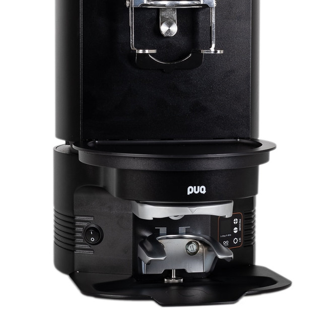 PUQpress M5 tamper under an E80 Supreme angled view