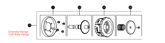 Ditting 804 Grind size adjustment with extended range and English extraction information, complete