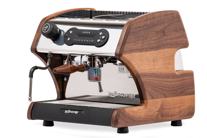 LUCCA A53 Direct Plumb Espresso Machine (walnut, front)