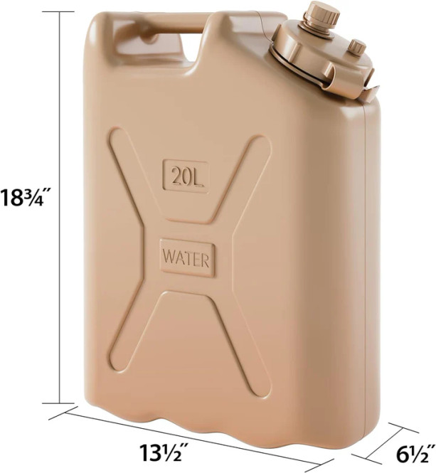 Scepter 5 Gallon / 20L Water Container (tan, with dimensions)