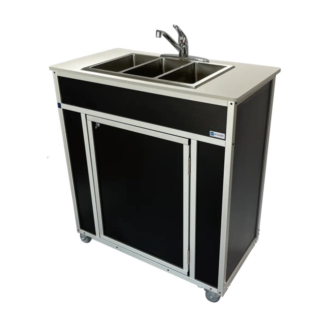 Monsam NSF Certified Portable 3-Compartment Sink (black, side view)