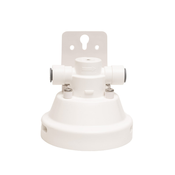 Ominipure ELF Valved 3/8 QC Filter Head Assembly with Bracket (front view)