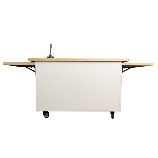 The Kickstart Coffee Cart w/ Finished Natural Folding Side-Shelves (White, shelves folded up)