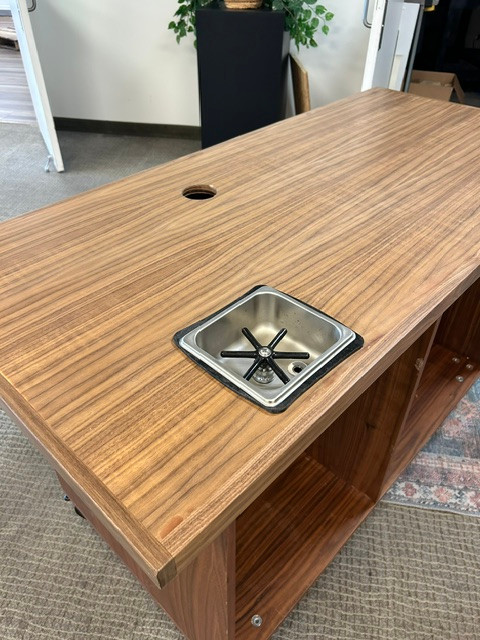 USED - FAIR | The Canvas Coffee Cart - by Louisville Fine Woodworking (Walnut) (Krome in-counter pitcher rinser pictured, not included)