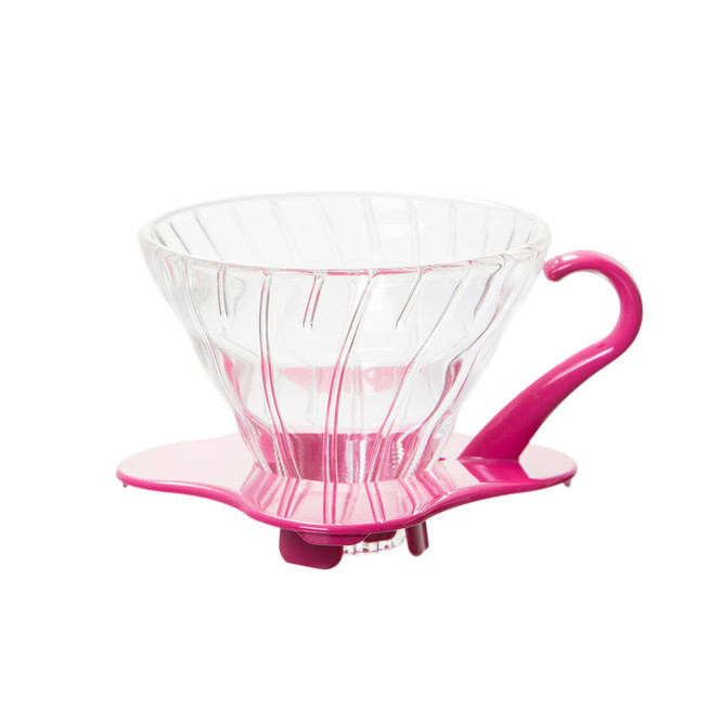 Hario V60 01 glass dripper with pink base